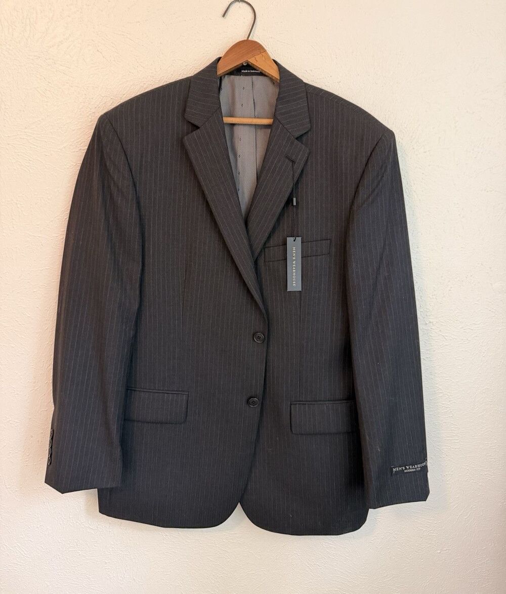 Men's Wearhouse Modern Fit Black Pinstripe Wool Single-Breasted Suit Jacket 44R